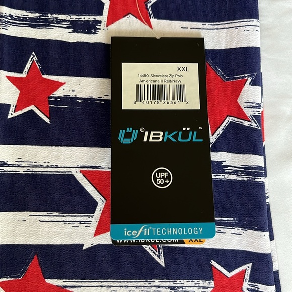 Ibkul Americana ll Sleeveless Zip Polo Golf Top Red Navy Stars Stripes XXL NWT - Picture 7 of 10